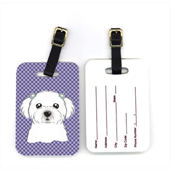 Carolines Treasures Carolines Treasures BB1134BT Pair of Purple Checkered Maltese Luggage Tags BB1134BT - main